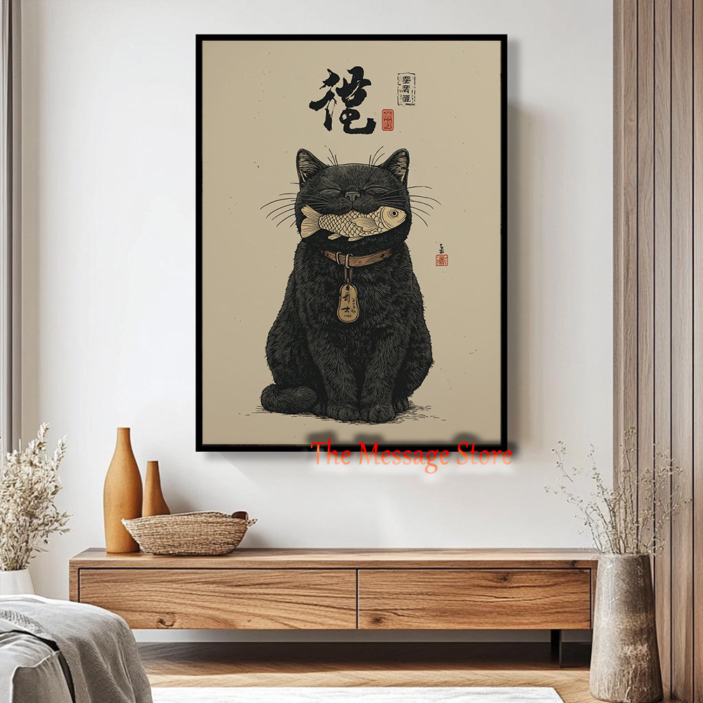 Black Lucky Cat Ukiyo-e Japane - Japanese Lifestyle Japanese recension och pris