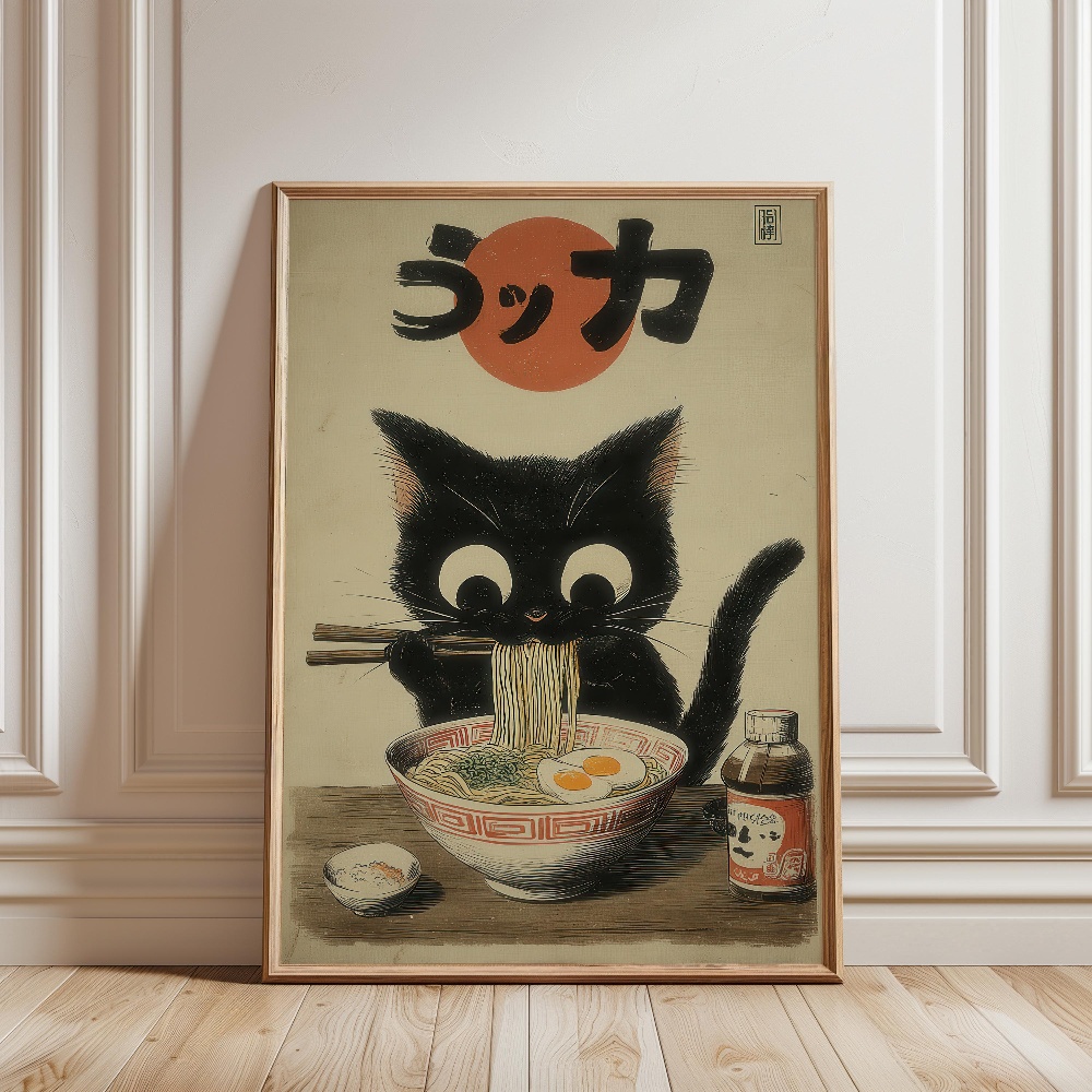 Black Cat Eating Ramen Rainy G - Japanese Lifestyle Japanese recension och pris
